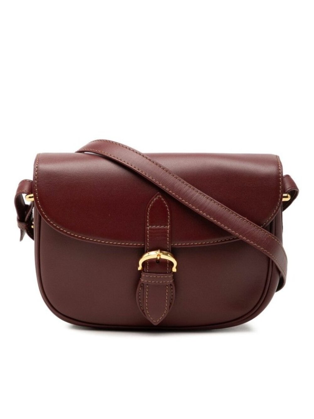 Cartier Crossbody Shoulder Bag Bordeaux Wine Red Leather